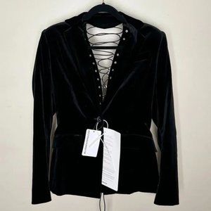 Antonio Berardi Black Lace-up Velvet Mid-Length Blazer Womens Size L